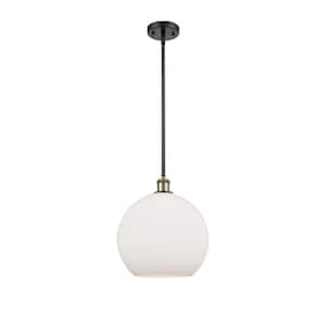 Athens 60-Watt 1 Light Black Antique Brass Shaded Mini Pendant Light with Frosted glass Frosted Glass Shade