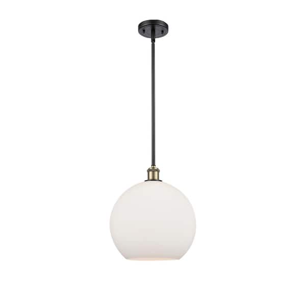 Innovations Athens 60-Watt 1 Light Black Antique Brass Shaded Mini Pendant Light with Frosted glass Frosted Glass Shade