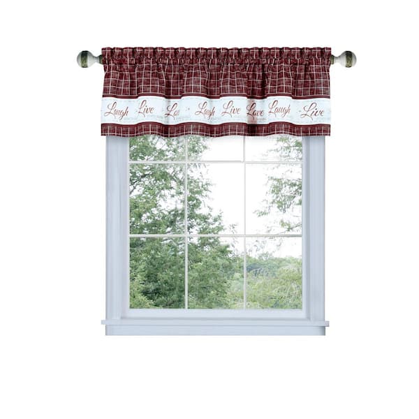 ACHIM Live, Love, Laugh 14 in. L Polyester Window Curtain Valance in Burgundy