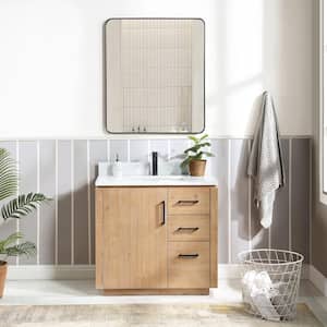 San 36 in.W x 22 in.D x 33.8 in.H Single Sink Bath Vanity in Fir Wood Brown with White Composite Stone Top