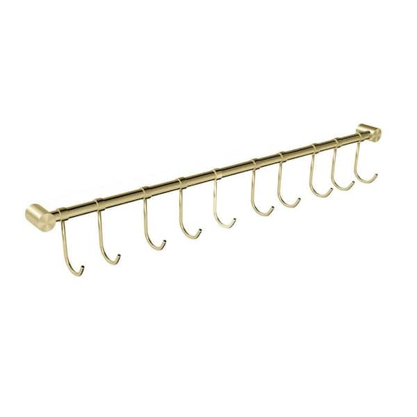 Golden Kitchen Wall Mounted Utensil Storage Rack Organizer 20 Inch with 10 Noiseless Sliding Hooks Stainless Steel