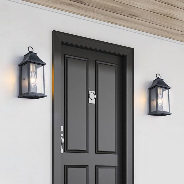 Decorators 15 in. Black Traditional Dusk to Dawn Outdoor Hardwired Wall Lantern Sconce (4-Pack)