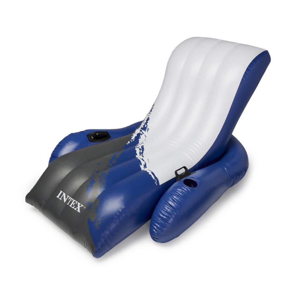 Intex Blue Floating Recliner Inflatable Lake Lounge, Pool Float Chair w/ Cup Holders