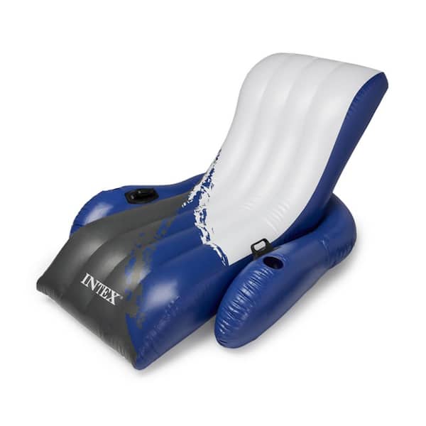 Blue Floating Recliner Inflatable Lake Lounge, Pool Float Chair w/ Cup Holders