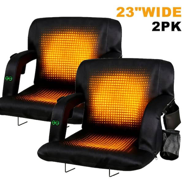 Black 23 in.W Outdoor Dual-Sided Heated Stadium Seats for Bleachers with Backs and Cushion Wide (2-Pack)