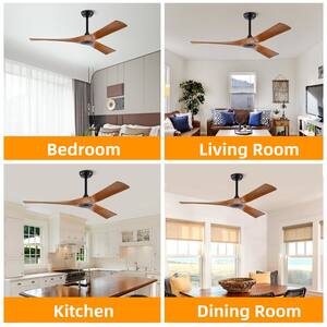 52 in. Indoor/Outdoor Black Ceiling Fan with Remote Included for Bedrooms or Living Rooms