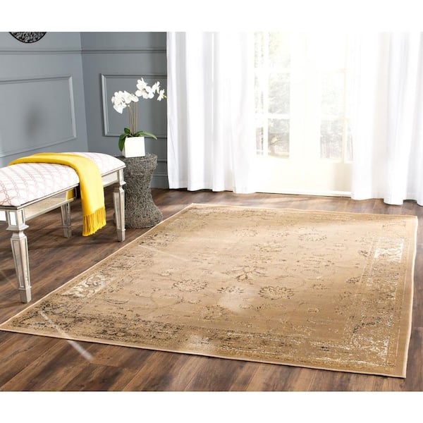 Vintage Taupe 7 ft. x 9 ft. Distressed Border Area Rug