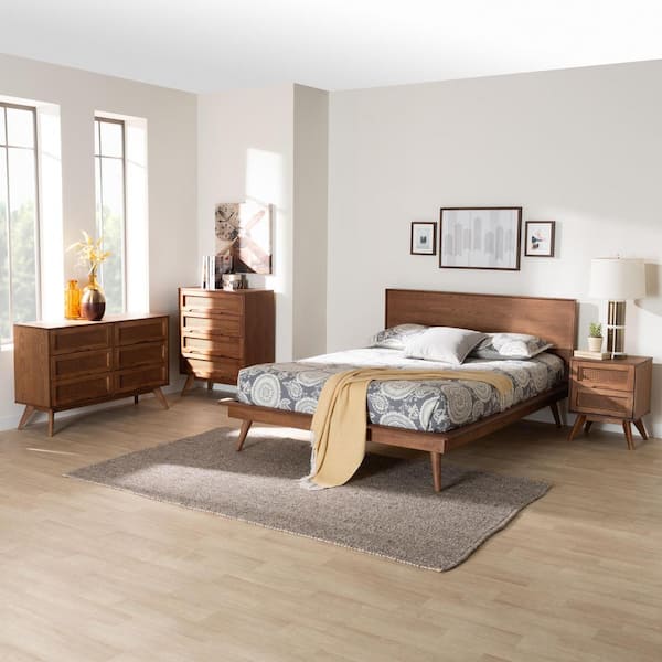 Baxton Studio Melora 4-Piece Walnut Brown Wood Full Bedroom Set