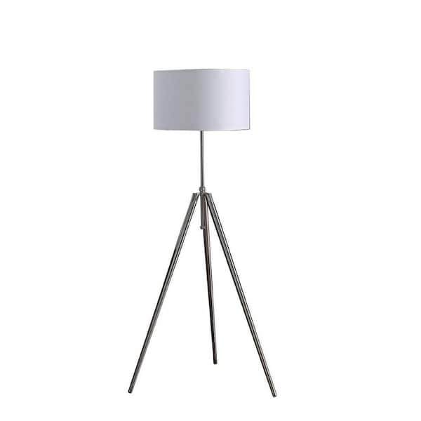 64-47 in. Mid-Century Adjustable Tripod Chrome/Silver Metal Floor Lamp 100-Watt Equivalent B10 Incandescent Light Bulb