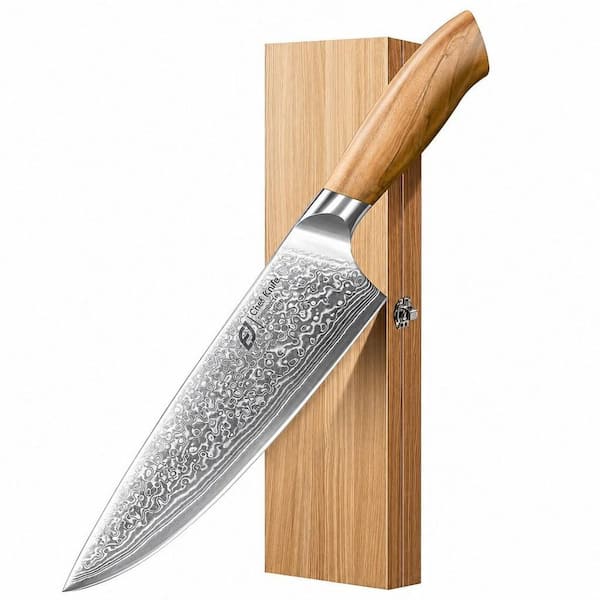8 in. Alloy Steel Full Tang Japanese Chef's Knife, 67-Layers Damascus Kitchen Knife with Original Olive Wood Handle