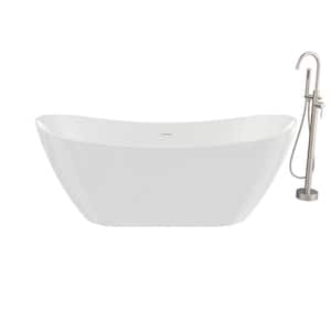 Mahaba 67 in. x 29 in. Soaking Flat Bottom Bathtub in white with Freestanding Faucet in Brushed Nickel