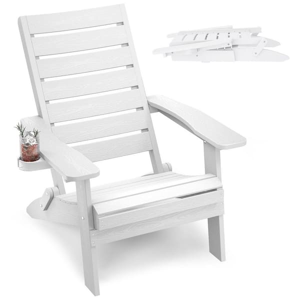 Mximu All-Weather HIPS White Folding Plastic Patio Adirondack Chair for Outdoor