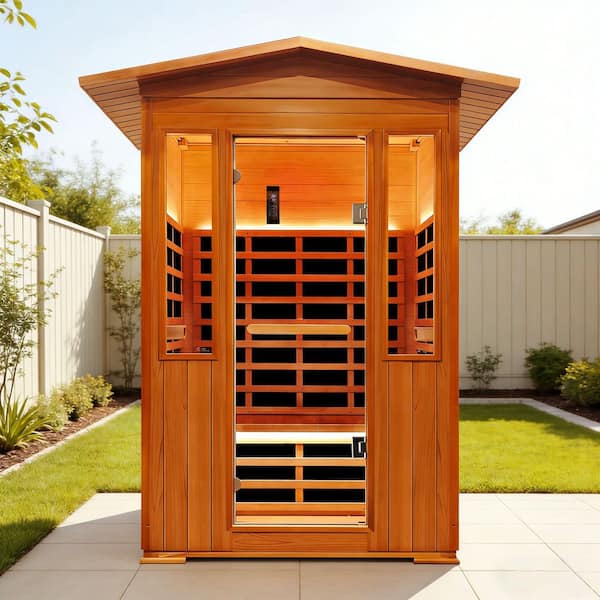 Moray 2-Person Outdoor Infrared Sauna in Red Cedar with Bluetooth Speakers, 9-Heating Panels, 2250W