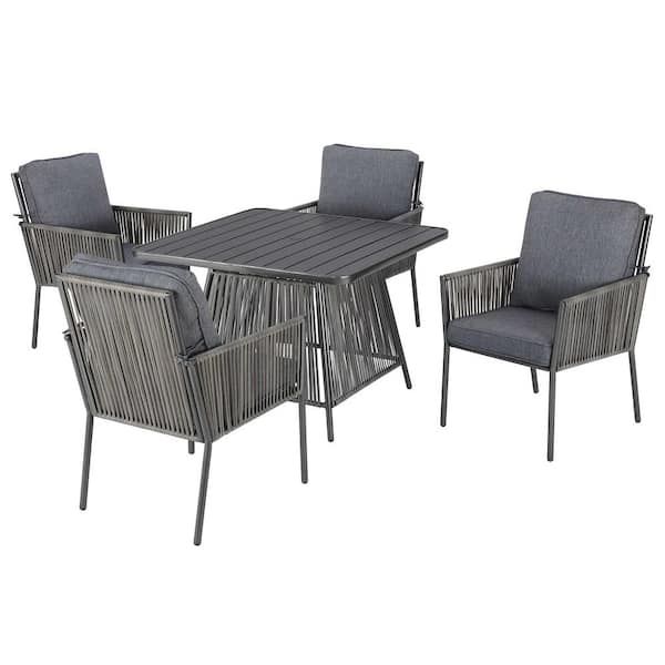 Hampton Bay Tolston 5-Piece Wicker Outdoor Patio Dining Set with CushionGuard Charcoal Cushions