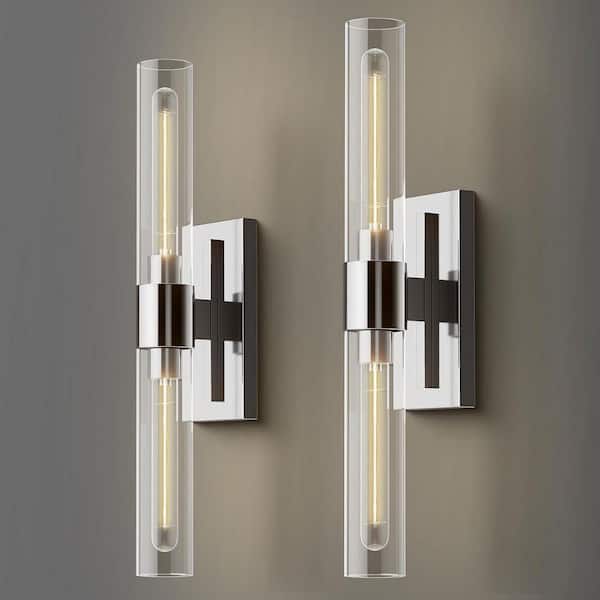 24.8 in. 2-Light Nickel Wall Sconce, Vanity Light, Modern Wall Light for Living Room, Bathroom, Bedroom (Set of 2)