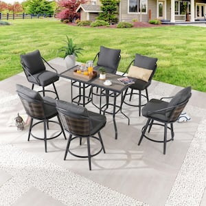 8-Piece Wicker Bar Height Outdoor Dining Set with Gray Cushions