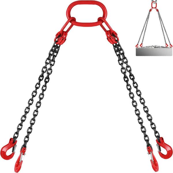 VEVOR 5 ft. Hoist Chain Sling 5/16 in. Engine Lift Chain G80 Alloy Steel 3-Ton with 4 Leg Grab Hooks and Adjuster