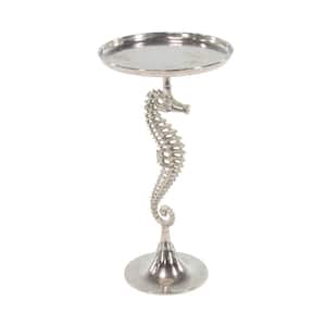 16 in. Silver Sea Horse Large Round Aluminum End Table