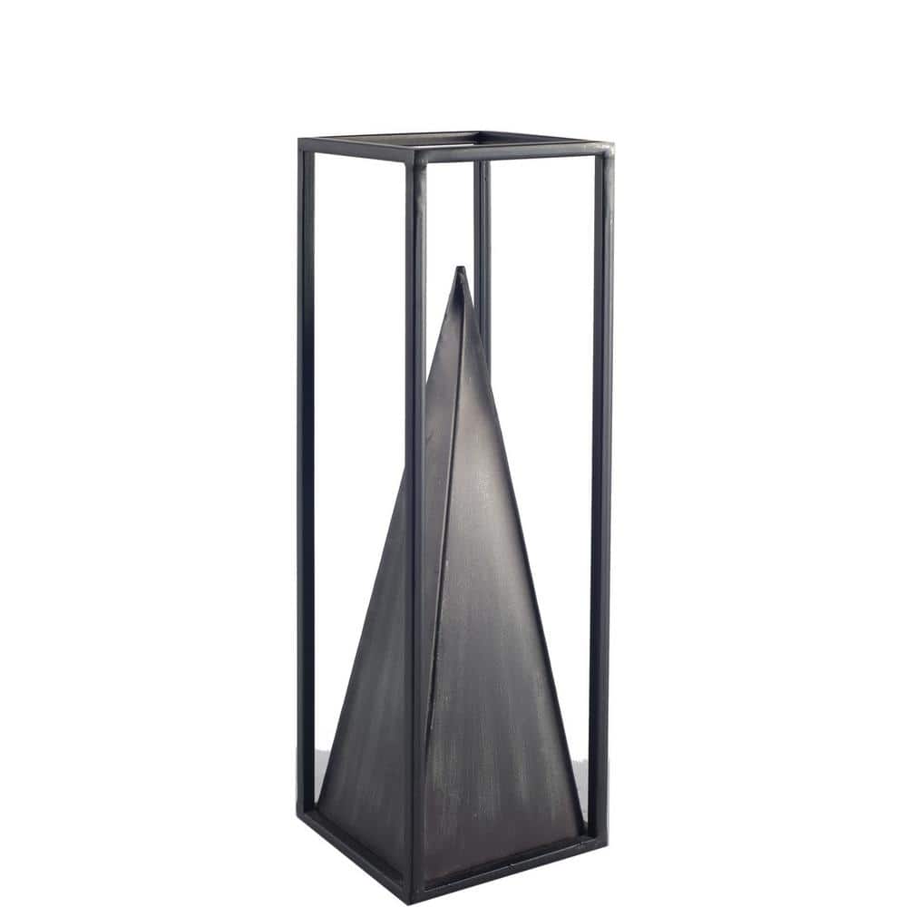 Medium Black Metal Framed Pyramid Sculpture
