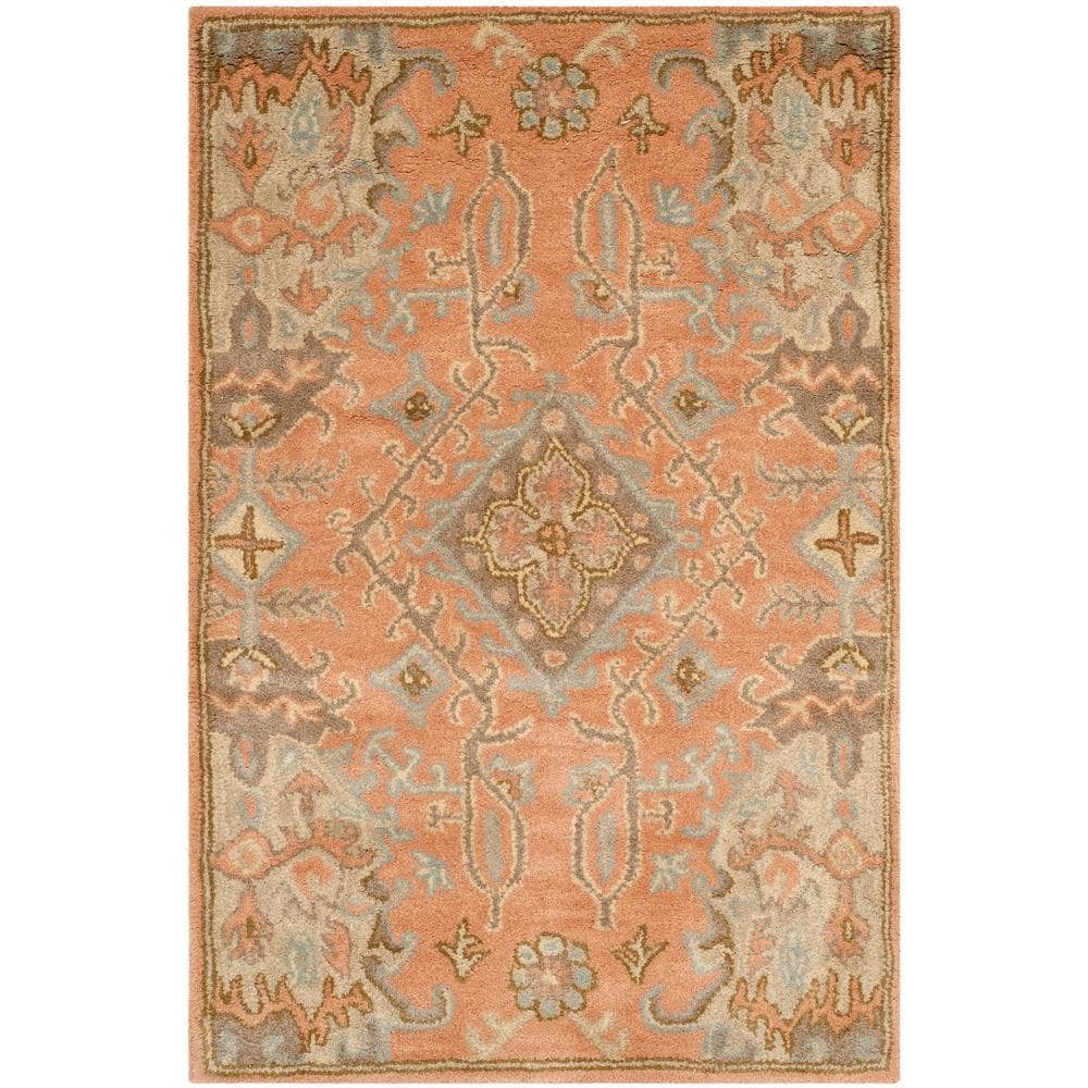 Handmade Light Blue and Terracotta Floral Wool Tufted Rug