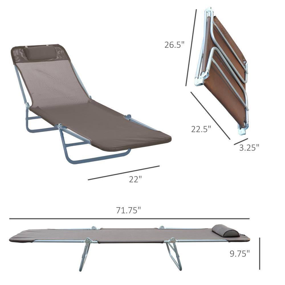 Brown Metal Foldable Outdoor Chaise Lounge with Mesh Fabric