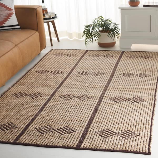 Natural Fiber Beige/Brown 6 ft. x 9 ft. Diamond Striped Area Rug