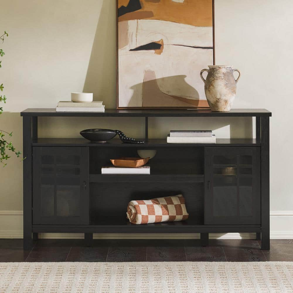 Welwick Designs Traditional Black Wood 58 In. Sideboard With Windowpane ...