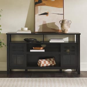Traditional Black Wood 58 in. Sideboard with Windowpane Glass Doors