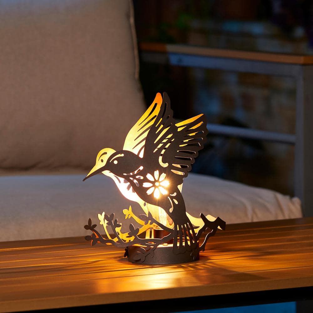 9.75'' Black and Gold Metal Hummingbird Solar Lantern