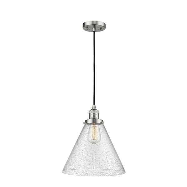 Innovations Cone 1-Light Brushed Satin Nickel Cone Pendant Light with Seedy Glass Shade