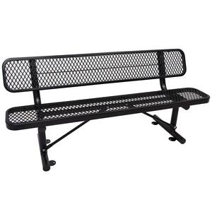 72 in. Black Steel Outdoor Bench with Backrest