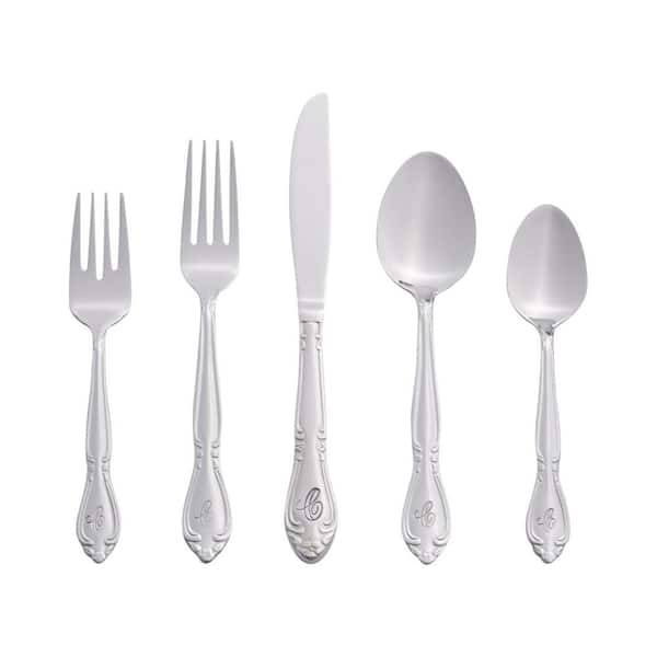 RiverRidge Home Rose Monogrammed Letter C 46-Piece Silver Stainless Steel Flatware Set (Service for 8)