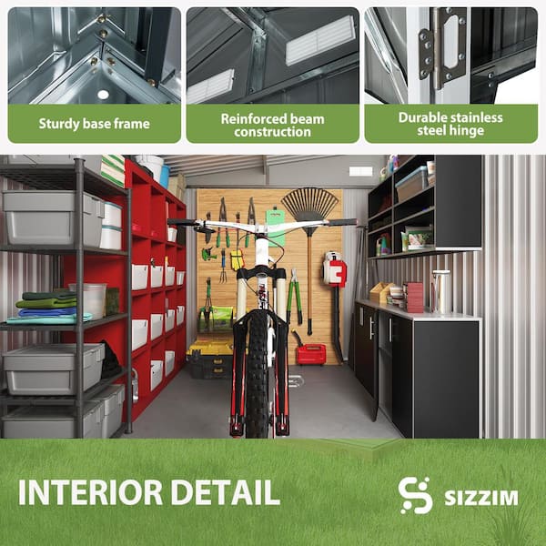 Sizzim 12 ft. W x 8 ft. D Metal Shed With Triple Lockable Doors