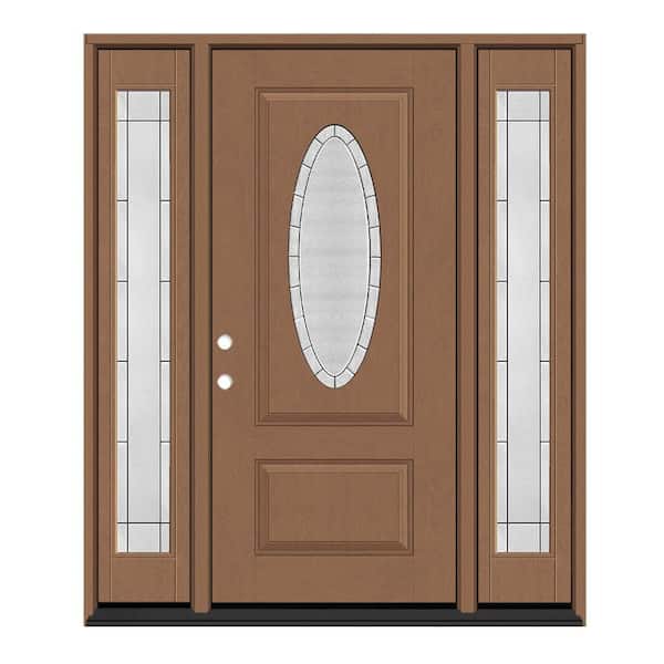 Regency 68 in. x 80 in. 3/4L Oval Empire Glass RHIS AutmWh Mahogany Fiberglass Prehung Front Door w/14in-Full SLs 6-9/16