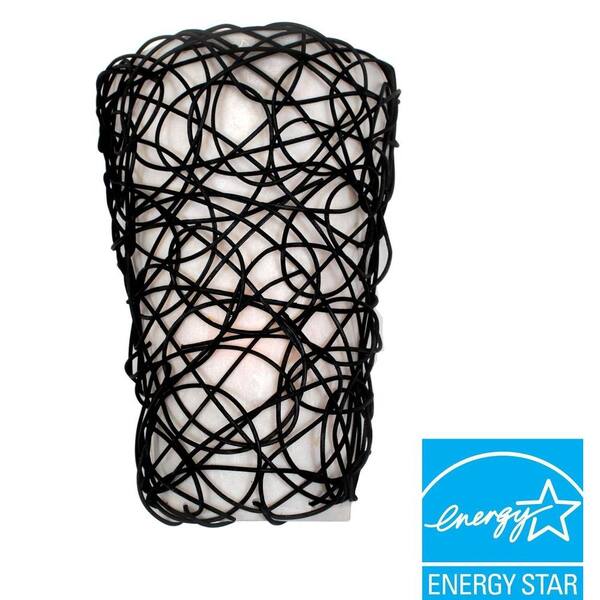It's Exciting Lighting Wall Mount Black Wicker Battery Operated 7 LED Sconce with White Shade