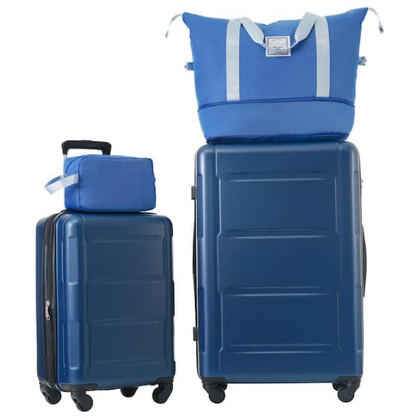 4-Piece Blue Expandable ABS Hardshell Spinner 20 in. 28 in. Luggage Set with Travel Duffel Bag, Toiletry Bag