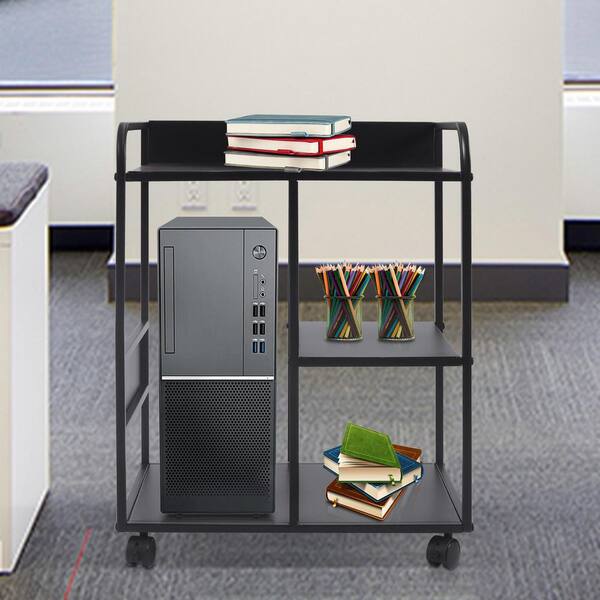 YIYIBYUS 3-Shelf Iron Frame Wood 4-Wheeled Under Desk Printer