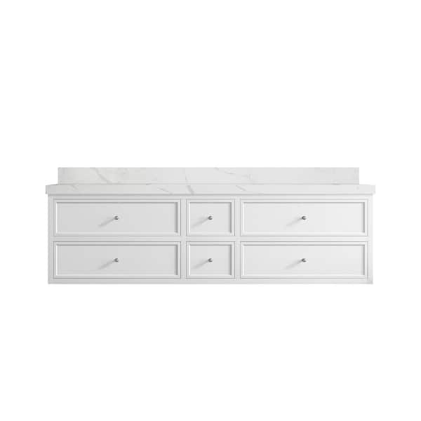 Willow Collections Roswell Floating 72 in. Double Sink Freestanding White Bath Vanity with Calacatta Laza Qt. Top Unassembled