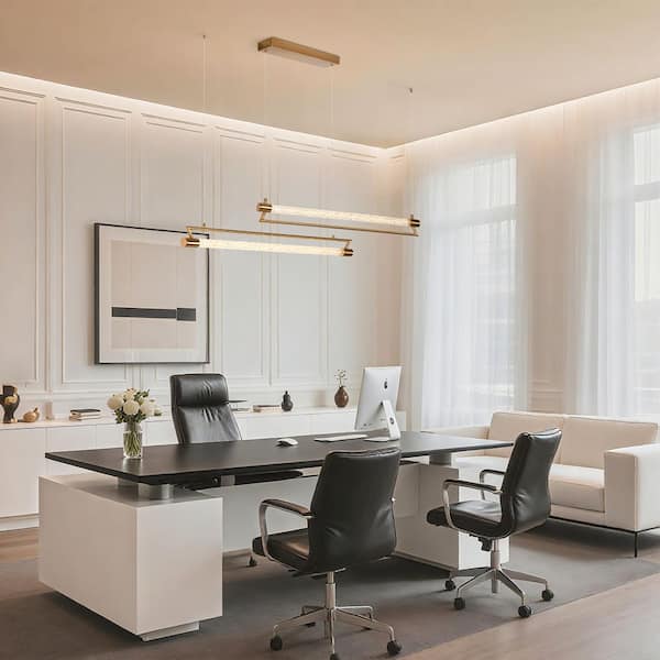 Llywelyn 2-Light Dimmable Integrated LED Plating Brass Linear Chandelier with Textured Glass Shade