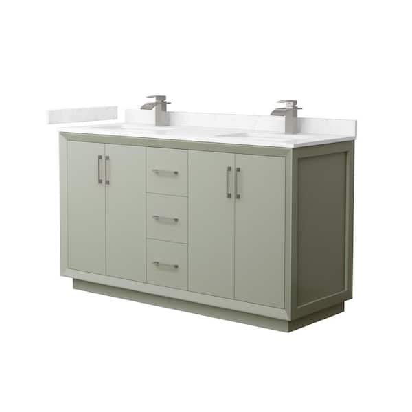 Wyndham Collection Strada 60 in. W x 22 in. D x 35 in. H Double Bath Vanity in Light Green with Carrara Cultured Marble Top