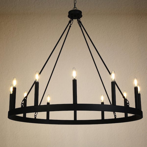 LNC Modern 39.4 in. Large 12-Light Black Wagon Wheel Chandelier