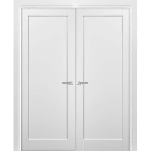 84 in. x 84 in. 2 Panel White Finished Solid MDF Sliding Door with Hardware