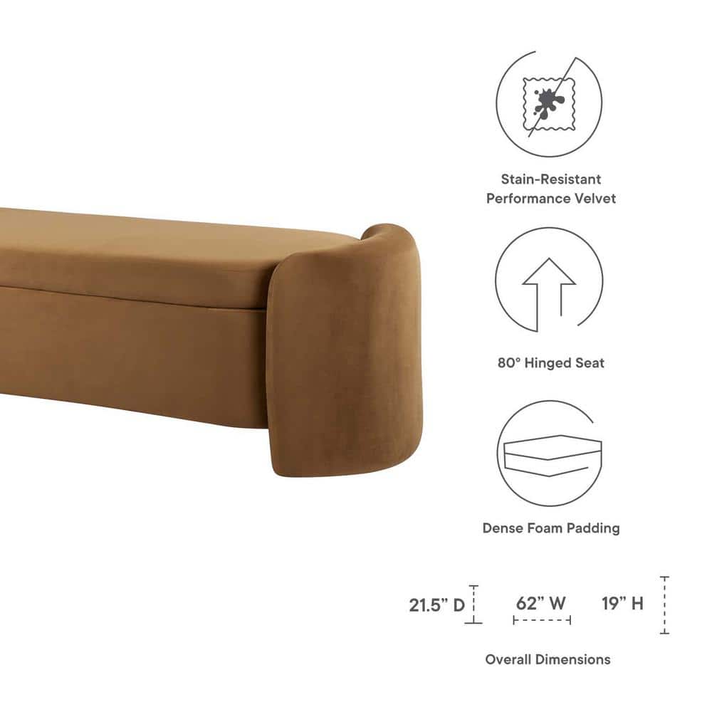 Nebula Cognac Performance Velvet 62" Storage Bench