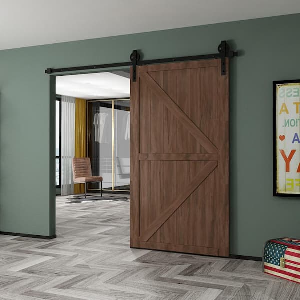 8 ft./96 in. Black Sliding Barn Door Track and Hardware Kit (Bigwheel J Shape Hanger) for Single Door with Floor Guide
