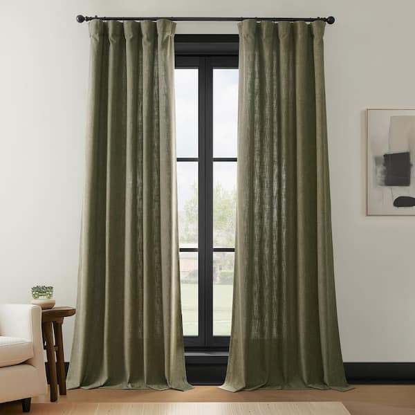 Exclusive Fabrics & Furnishings Khaki Green Simply Faux Linen Solid 50 in. W x 120 in. L Rod Pocket Light Filtering Curtain Pair (Set of 2)