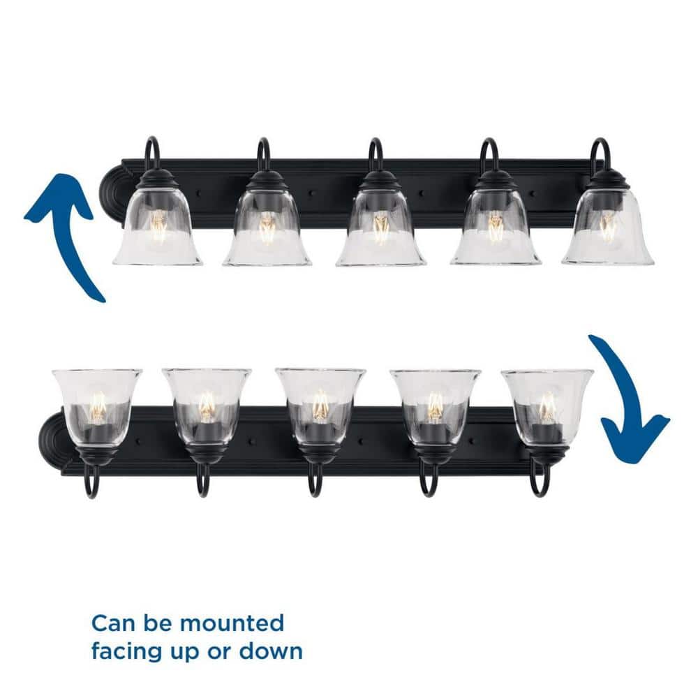 Matte Black 5-Light Vanity Fixture with Clear Glass Shades