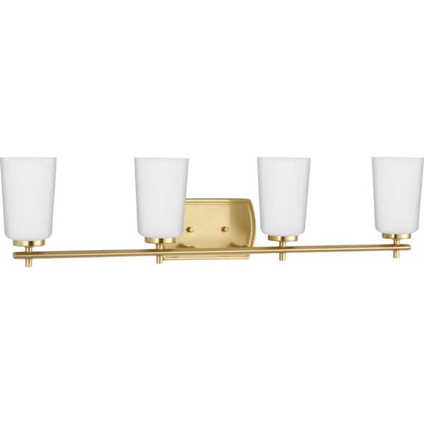 Progress Lighting Adley Collection 32 in. 4-Light Satin Brass Etched Opal Glass New Traditional Bath Vanity Light
