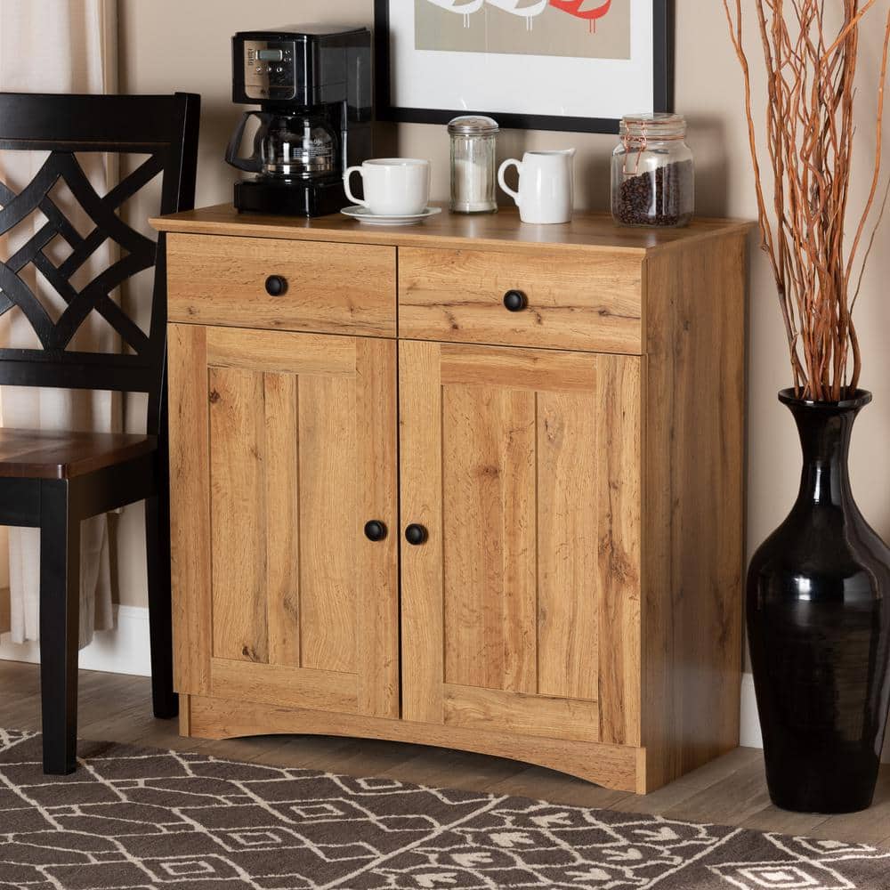 Lauren 31.5" Oak Brown Wood 2-Door Buffet Cabinet