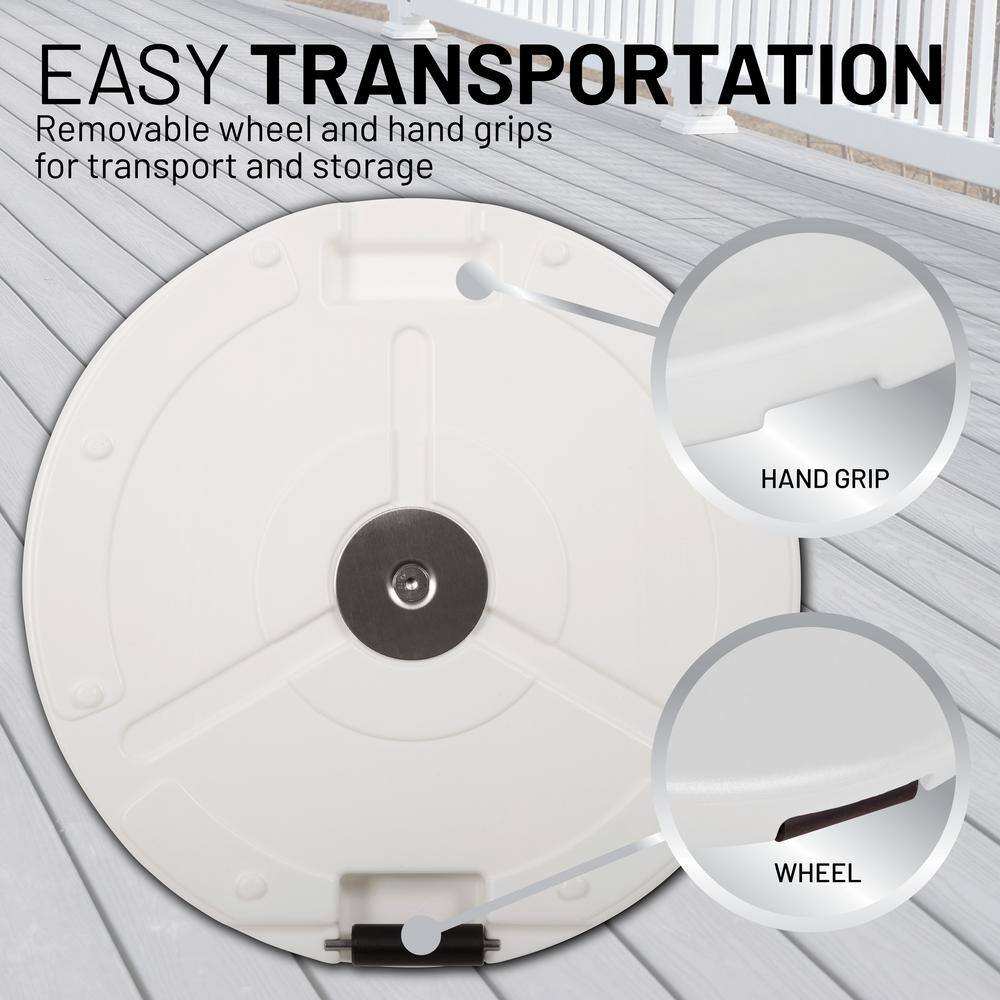 White High-Density Polyethylene Wheeled Umbrella Base with Stainless Steel Stem