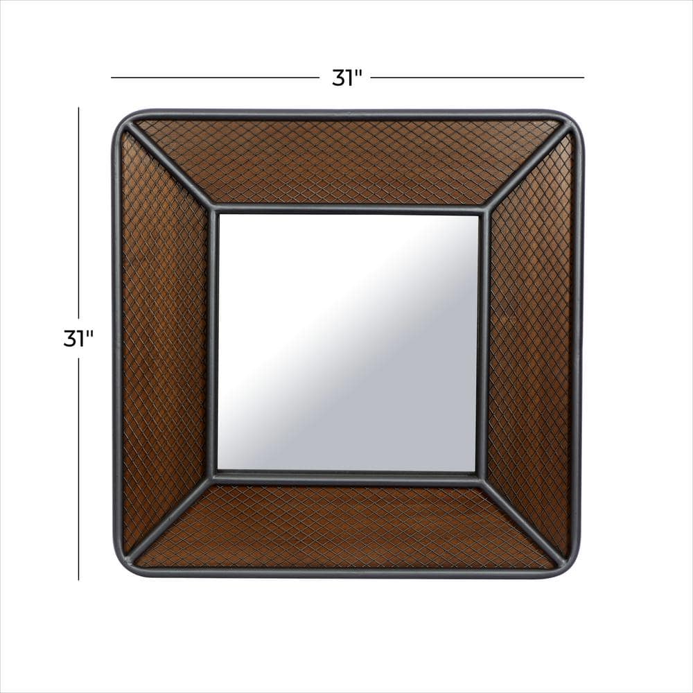 Handcrafted Solid Wood Square 32" Industrial Wall Mirror, Brown
